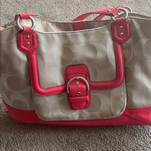 Coach Signature Coated Pink Tan Purse
